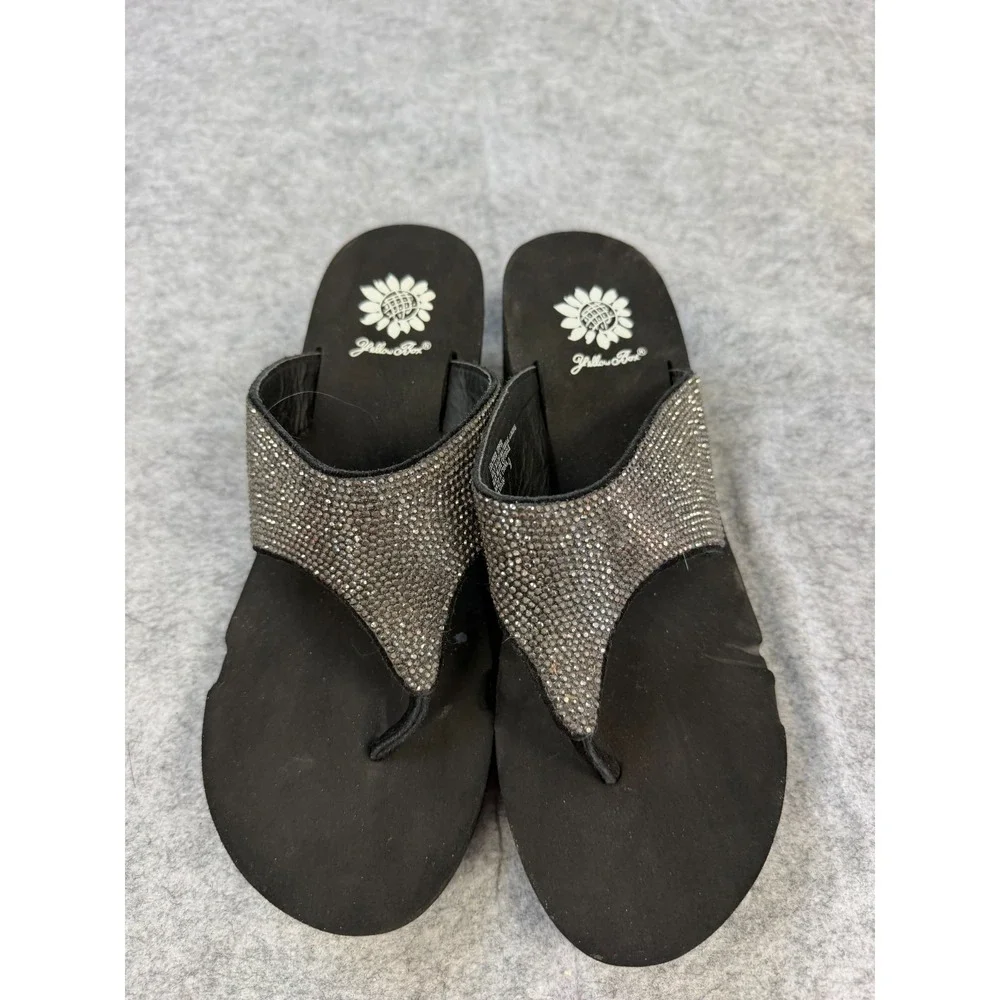 Yellow Box "Sam" black Rhinestone Fiip Flops size 9M - Picture 2 of 8